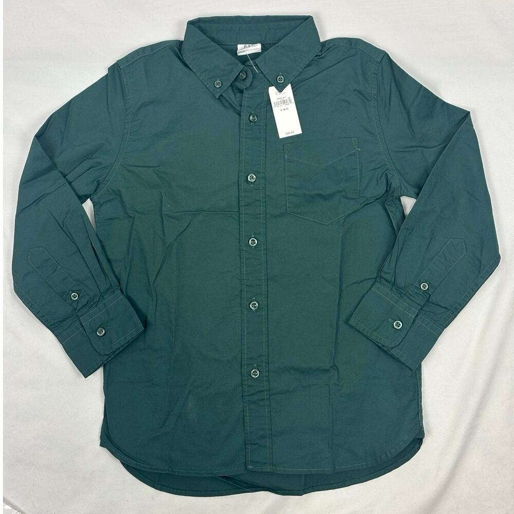 NWT Kids Long Sleeve Button Down Shirt Dark Green Cotton Blend Size 6/7 Unisex